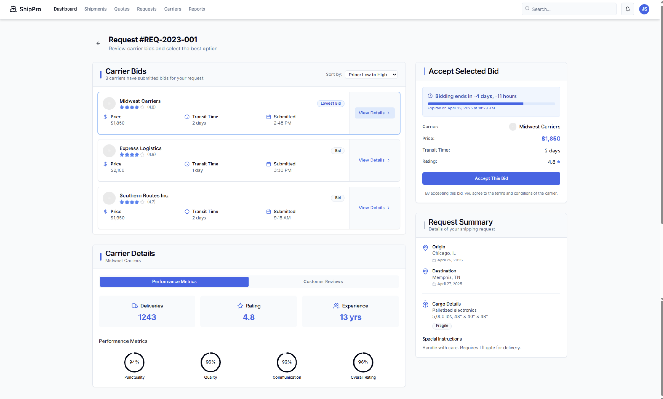 interface para expedidores arpalog